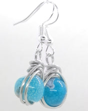 Load image into Gallery viewer, Dark Blue Dragon Veins Wrap Nest Silver Earrings