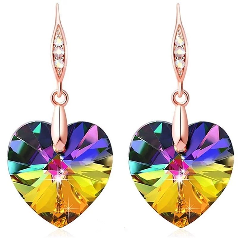 Aurora Borealis Heart Dangly Earrings