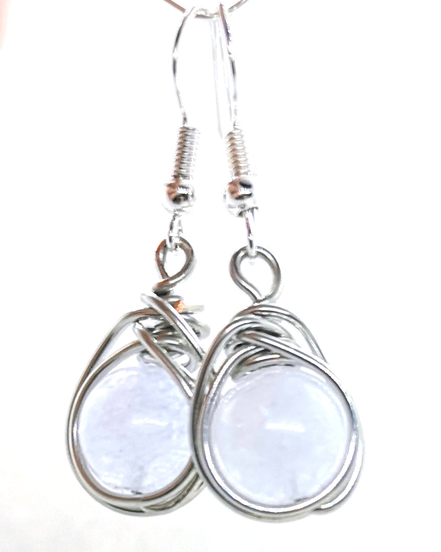 Angelite Silver Wrap Nest Earrings