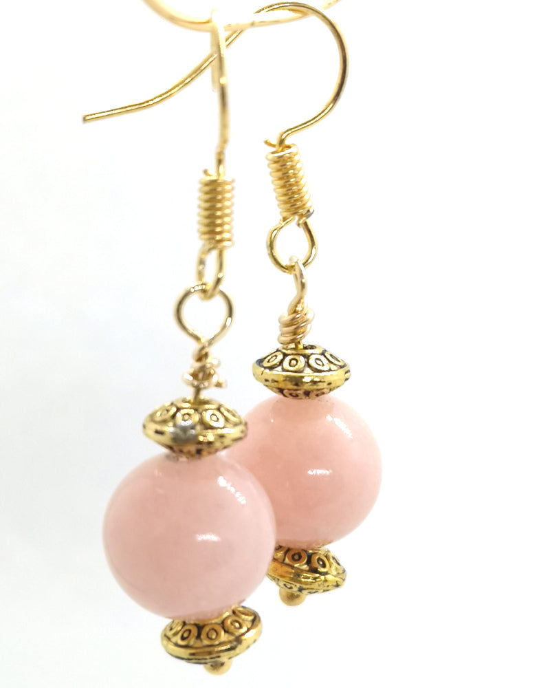 Natural Sunstone Pink Jade 10 mm Earrings