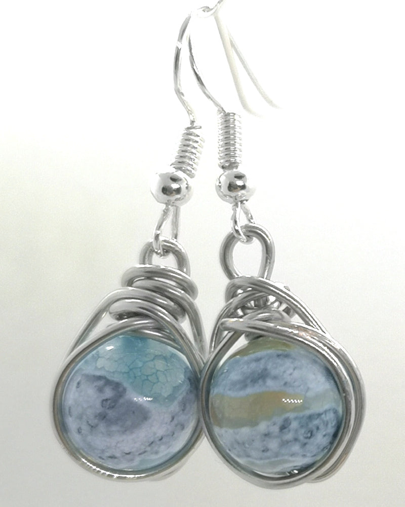 Light Blue Dragon Veins Wrap Nest Silver Earrings