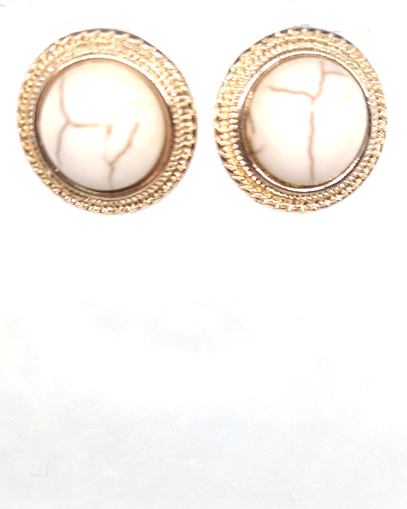 Marble Agate Gold Stud Earrings