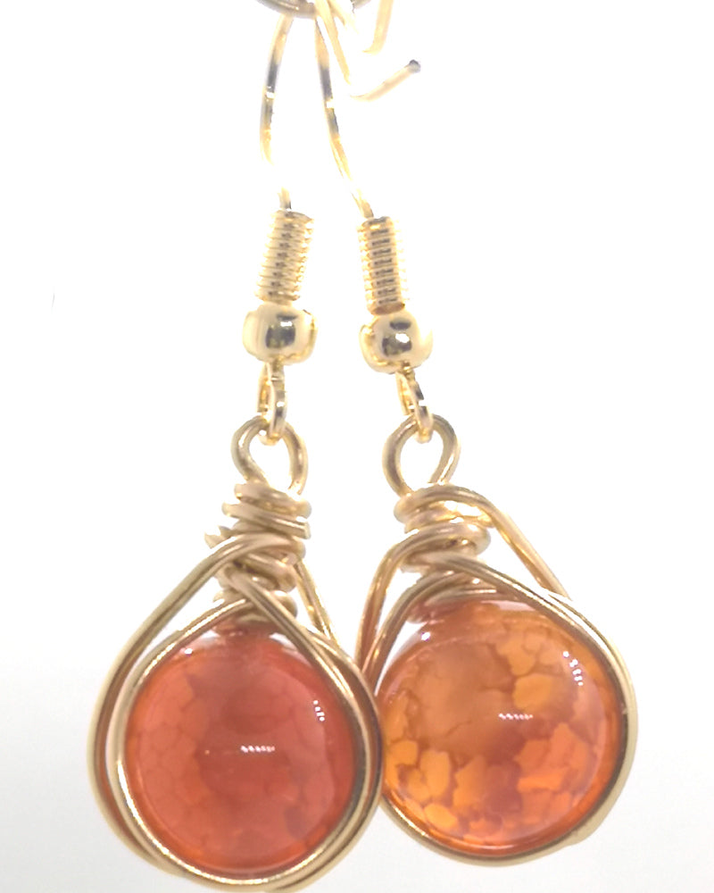 Orange Crackled- Agate Nest- Wrap Earrings