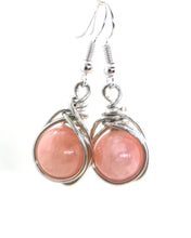 Load image into Gallery viewer, Natural Sunstone Pink Jade Nest-wrap Earrings
