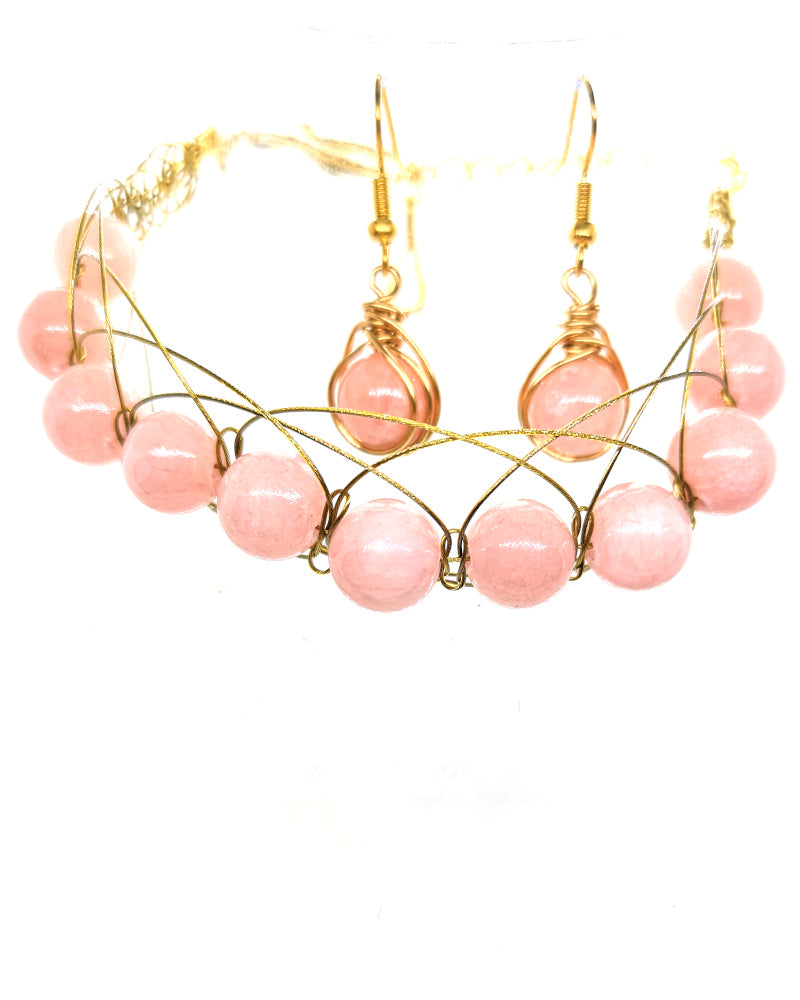 Pink Jade Figure 8 Silver/ Gold Color Set