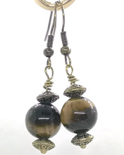 Load image into Gallery viewer, Tiger-eye Bronze Earrings
