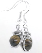 Load image into Gallery viewer, Tiger-eye Wrap Nest Silver Earrings
